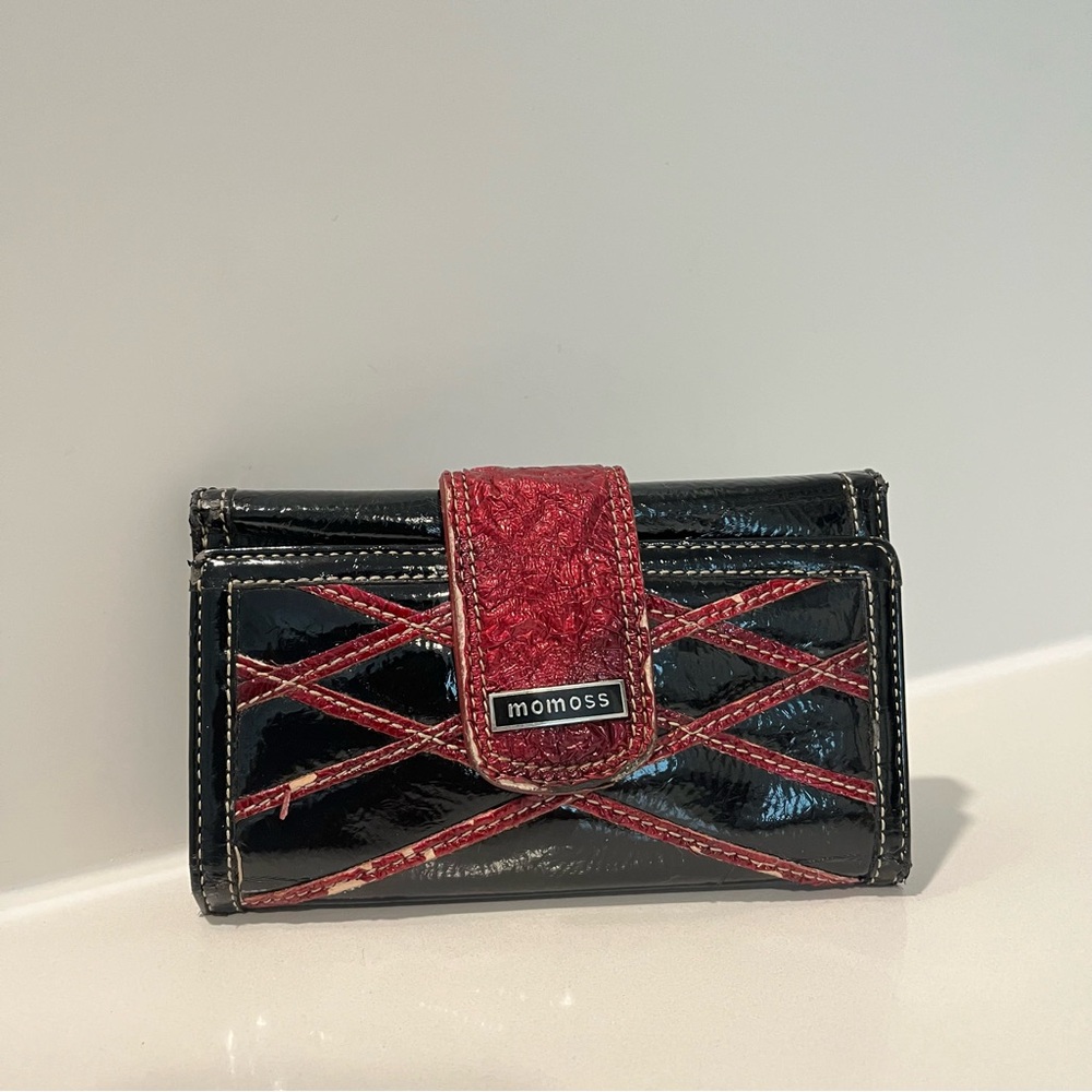 Momoss Black and Red Wallet with Crisscross Design Tri-Fold (flaws)